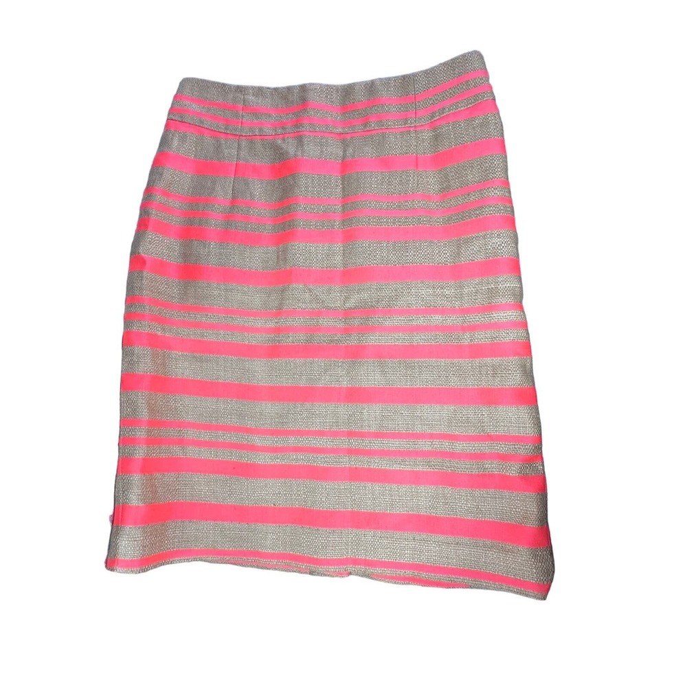 J.Crew Collection Womens Neon Pink Tan Striped Linen Pencil Skirt 0 14944 NWT